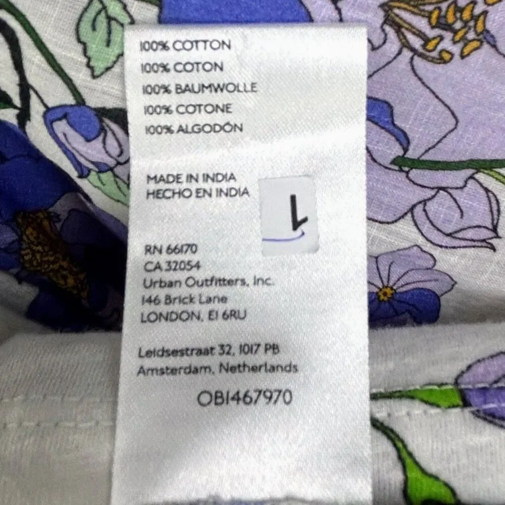 Anthropologie Purple White Floral Ruched Balloon Sleeve Top Cotton Knit Boho M